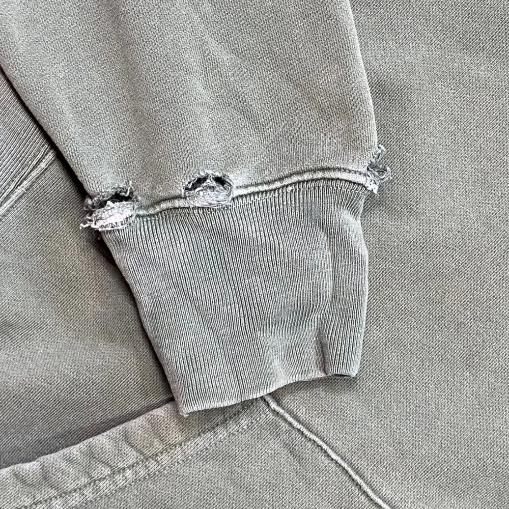 J Crew Vintage Fleece Hoodie Sz L Mens Green Skater Grunge Distressed Pullover